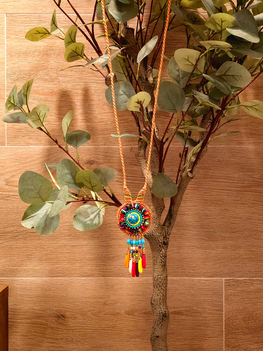 Vibrant Medallion Necklace with Colorful Round Pendant