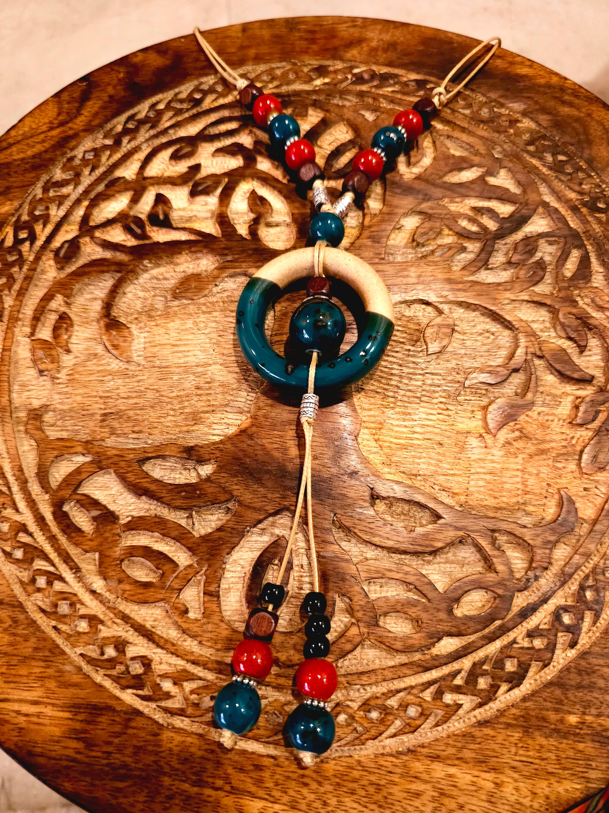 Earthy Harmony Necklace with Circular Pendant and Beads
