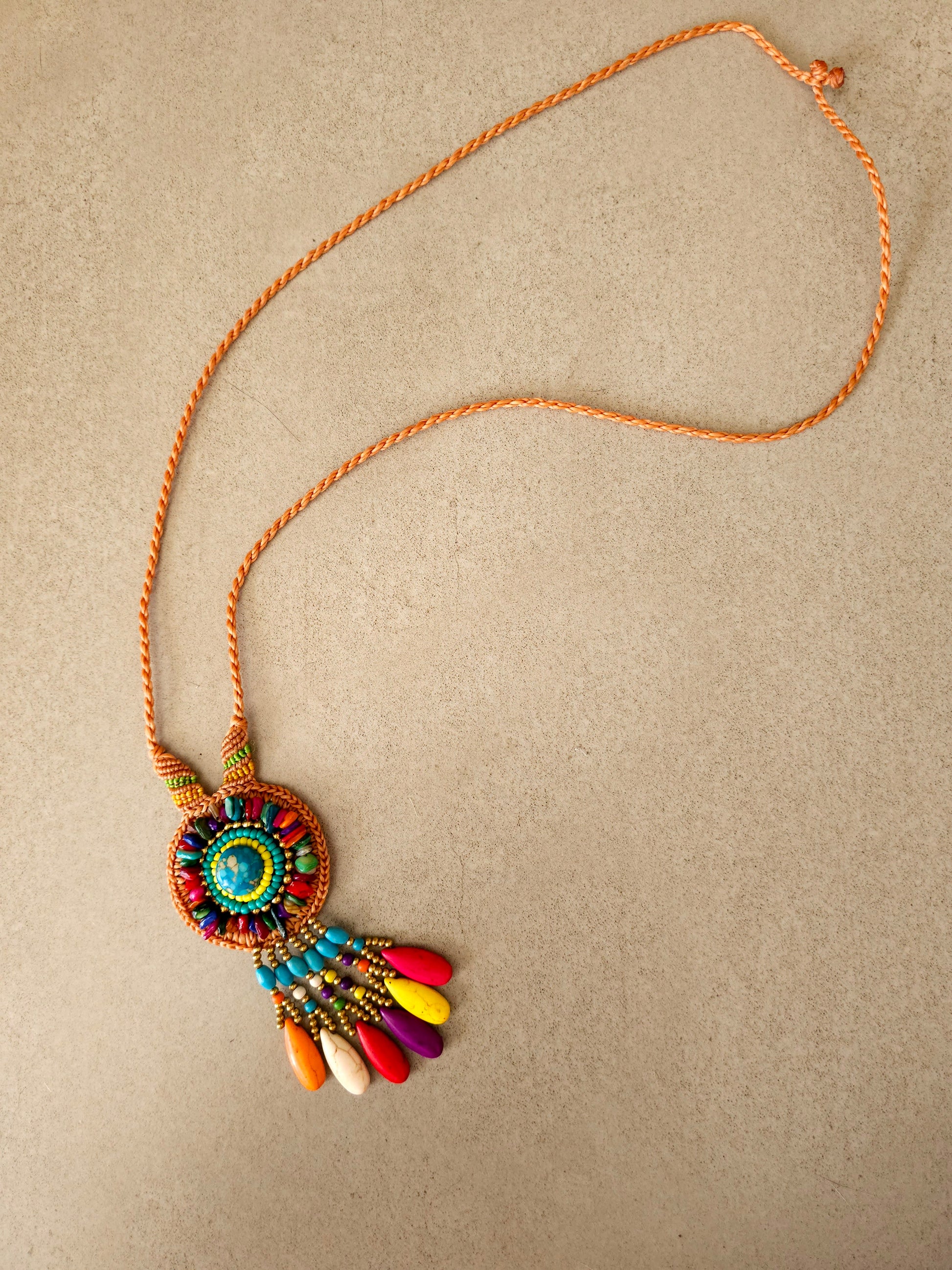 Vibrant Medallion Necklace with Colorful Round Pendant