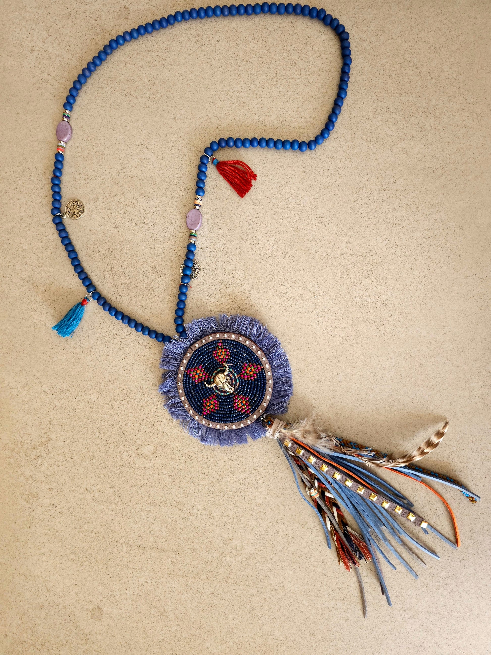Majestic Splendor Necklace with Beaded Pendant and Tassels