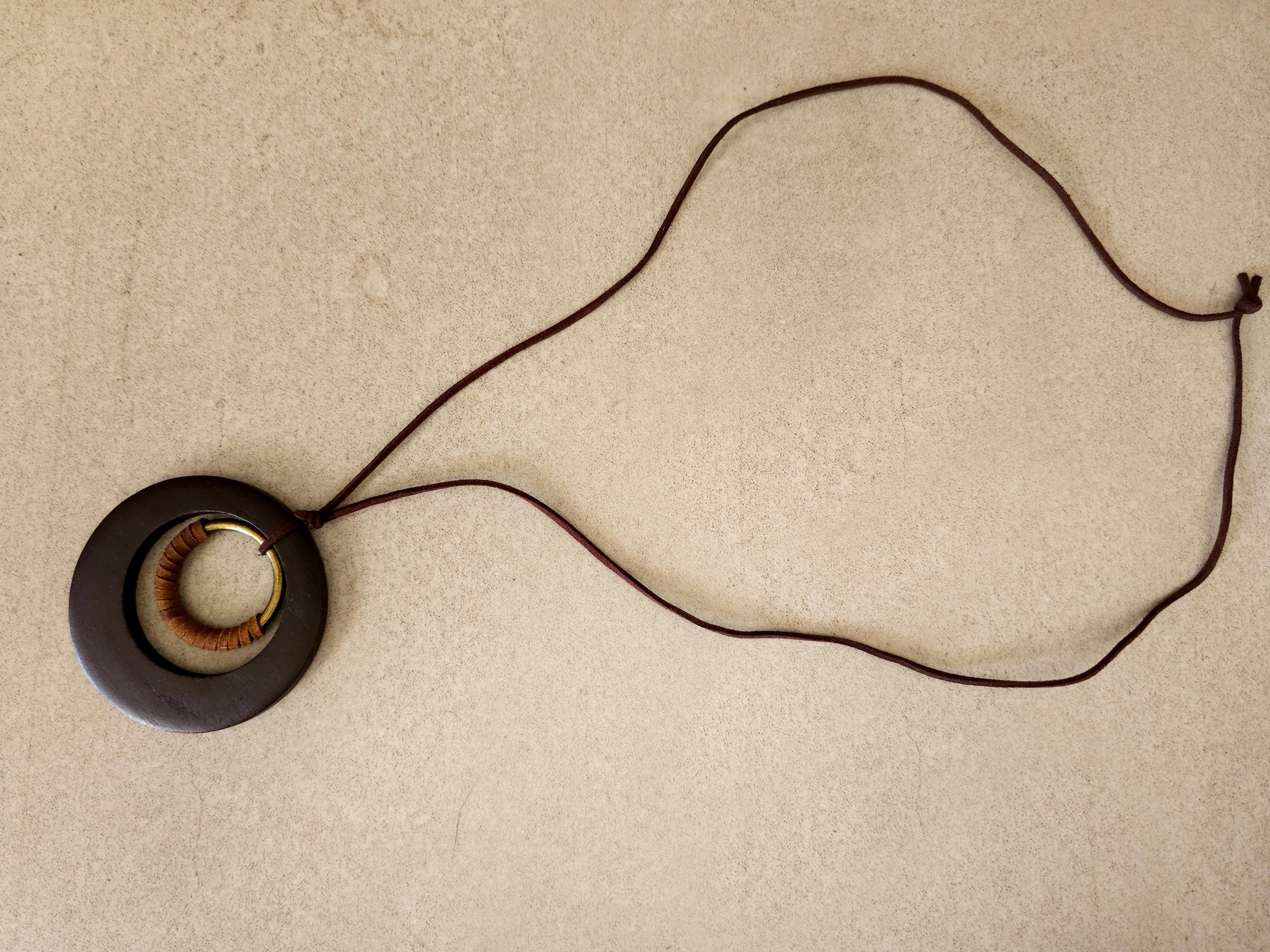 Timeless Circle Necklace with Dark Brown Wooden Pendant