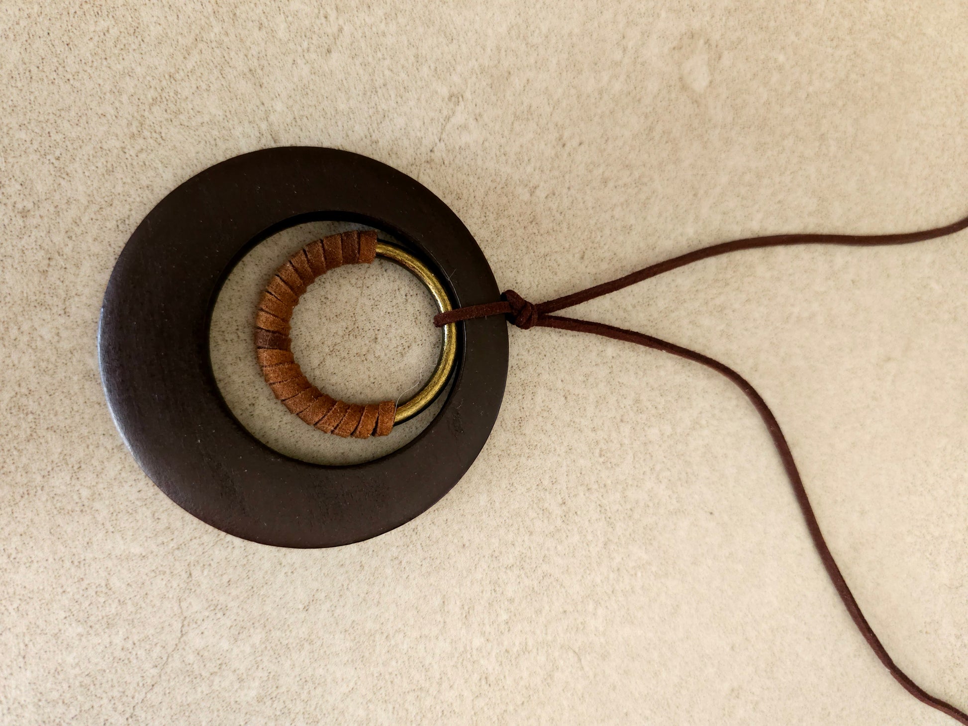 Timeless Circle Necklace with Dark Brown Wooden Pendant