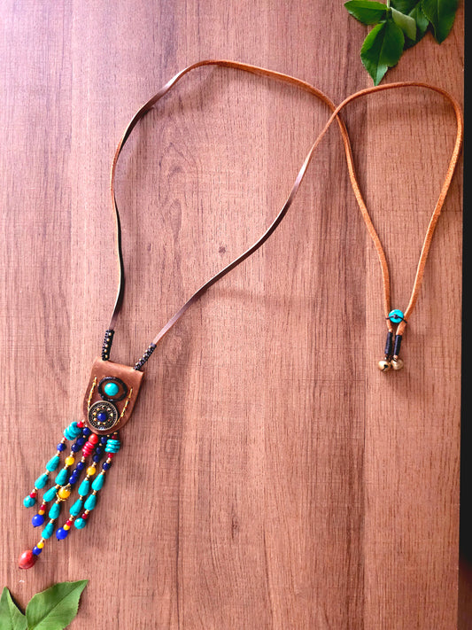 Mystic Nomad Necklace with Turquoise Leather and Beads