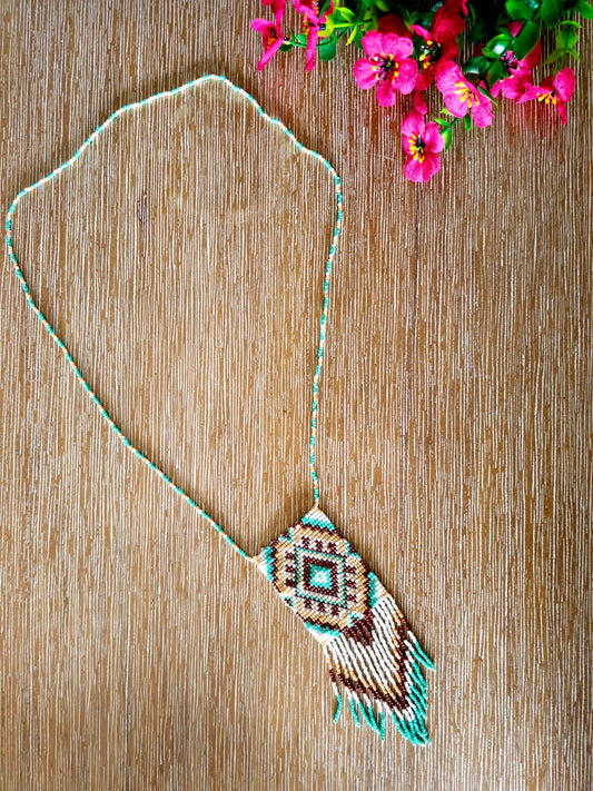 Desert Dawn Necklace with Earthy Beadwork and Fringe Details