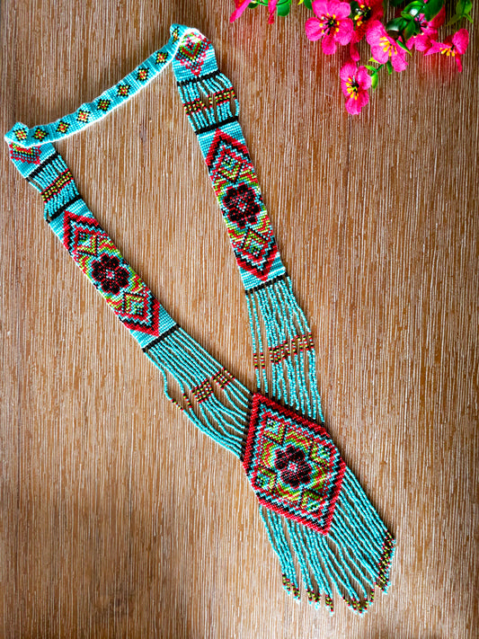 Ocean Blossom Necklace with Floral and Geometric Patterns