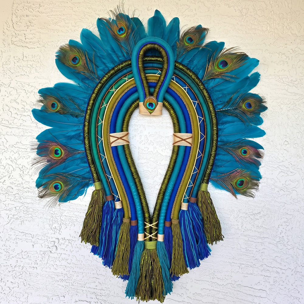 Peacock Spirit © Textile Cocar Wall Art - Size M