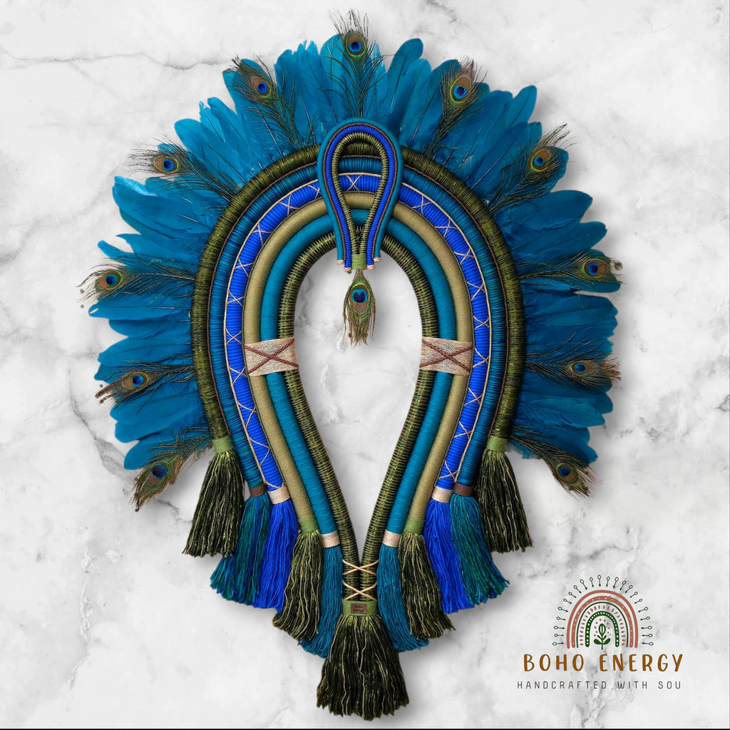 Peacock Spirit © Textile Cocar Wall Art - Size M