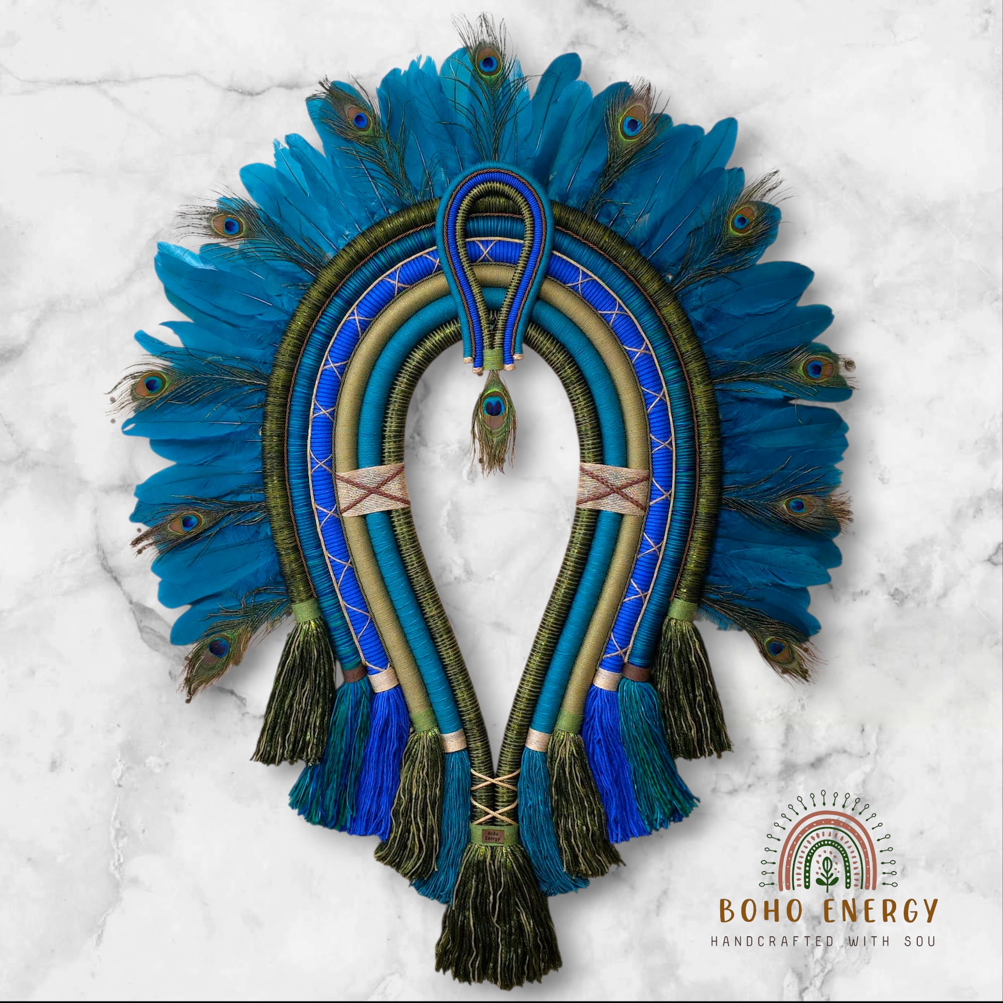 Peacock Spirit © Textile Cocar Wall Art - Size M