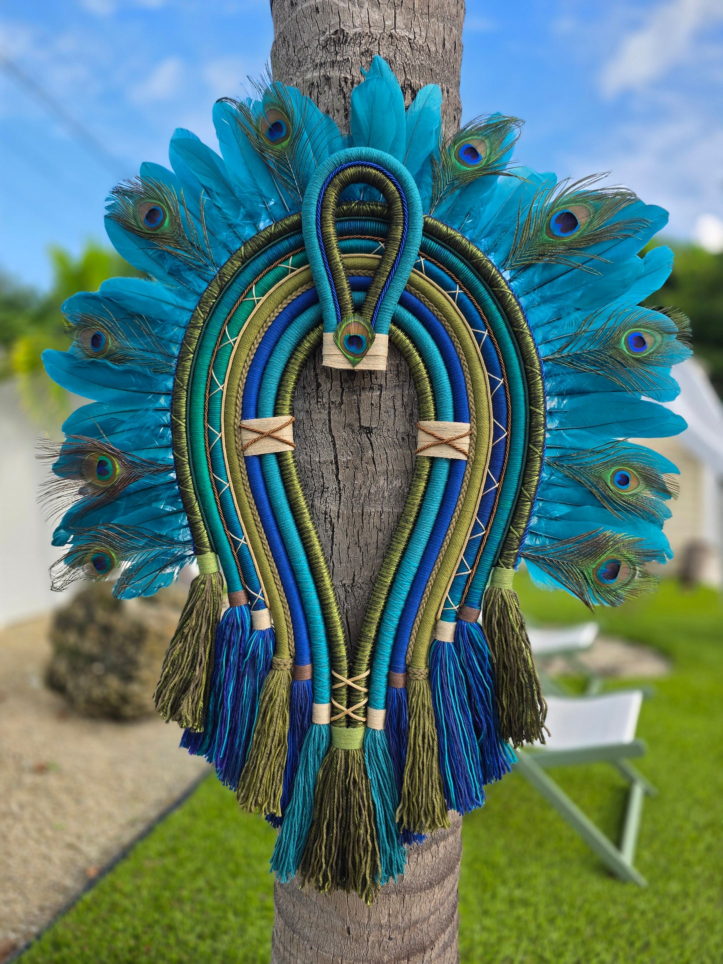 Peacock Spirit © Textile Cocar Wall Art - Size M